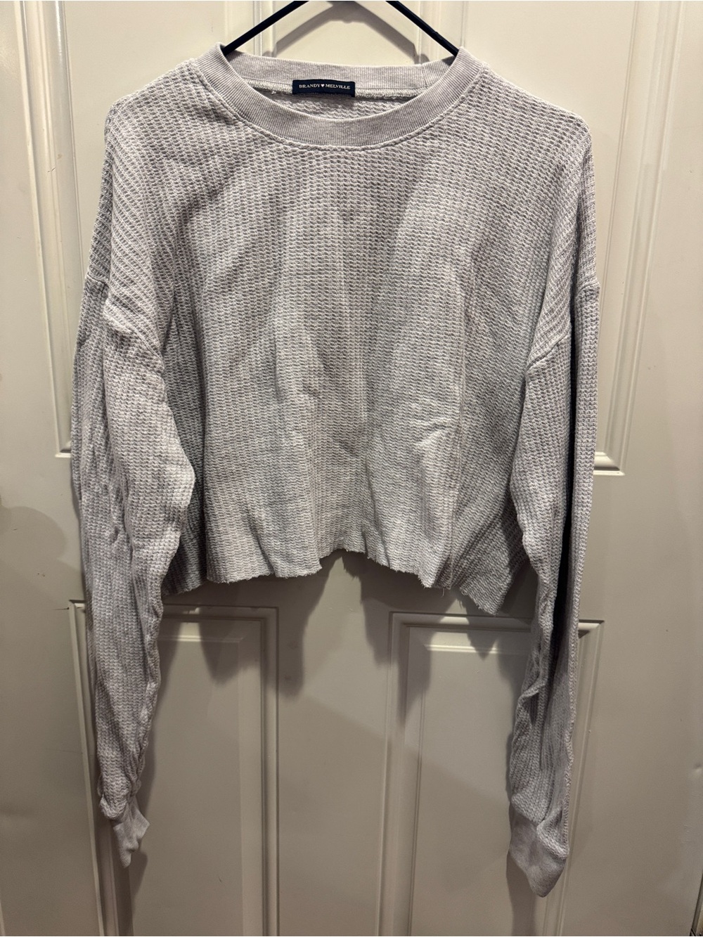 Brandy Melville Gray Waffle Knit Crop Top Sweater Sweatshirt Size O/S